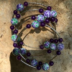 💖Purple & Green Porcelain and Amethyst Bracelet💖